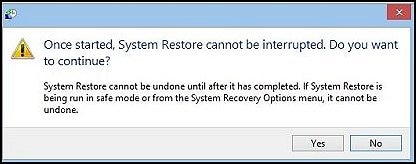Message stating that System Restore cannot be interrupted once started