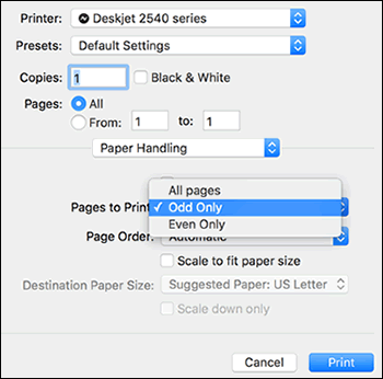 Select Odd Only pages to print