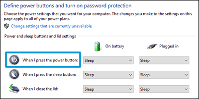 Changing power button settings