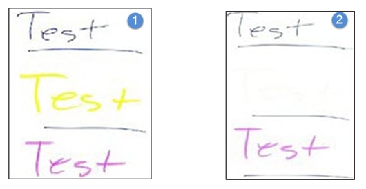 Difference in the Fluorescent highlighter text: Image 1 is the original text  vs Image 2 is the copy/scan text