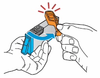 Illustration of removing the orange cap from the cartridge