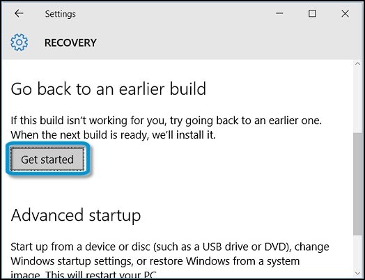 Get started in the Recovery settings