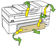 Illustration of removing packing materials from the rear of the product.