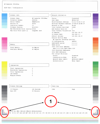 Imagen: Ejemplo de informe de configuración que muestra las barras de alineación de color.