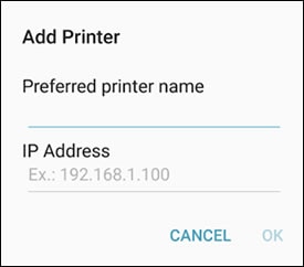 Typing the printer name and IP address