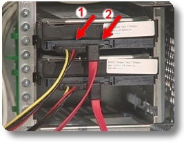 Hard drives with SATA data cables and connections