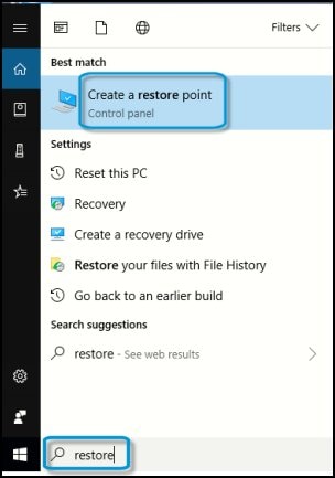 Creating a restore point