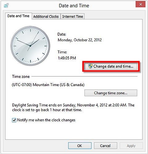 أجهزة الكمبيوتر الشخصية من HP - ضبط الوقت والتاريخ وتأخر وقت الساعة والوقت  والتاريخ غير الصحيحين (Windows 8) | دعم عملاء ®HP