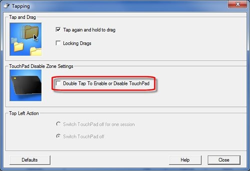 disable tapping on touchpad windows 10