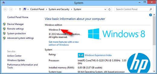 Example of the system information of a computer that uses the basic Windows 8 edition