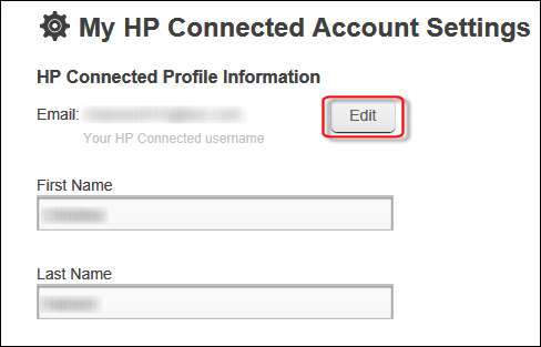 Изменение имени пользователя в HP Connected