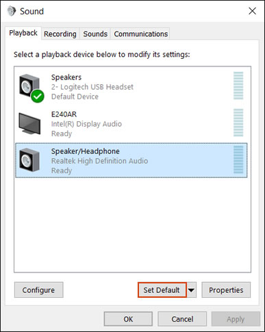 Setting Speaker/Headphone as the default audio device