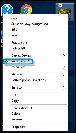 Selecione Enviar para o HP Orbit no menu de contexto