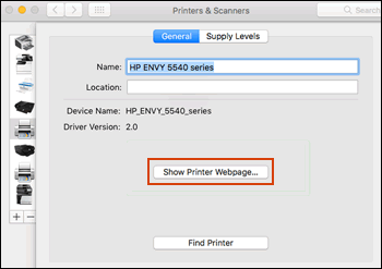 Show Printer Webpage button in the printer options