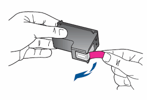 Illustration : Utilisation de la languette rose pour retirer le film protecteur en plastique
