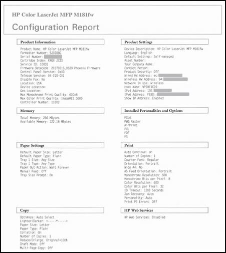 Exemplo de relatório de configuração