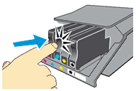 Abbildung: Setzen Sie die Druckpatrone in ihren Steckplatz mit der entsprechenden Farbcodierung ein.