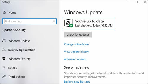O dispositivo está atualizado (Windows 10)