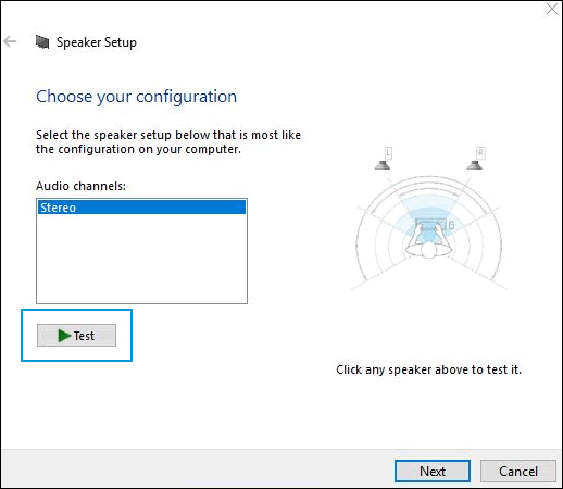 An example of the Speaker configuration window
