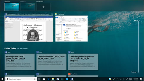 Zobrazení nedávných činností na Časové ose systému Windows