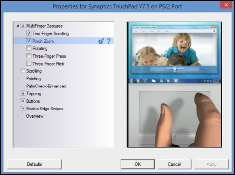 TouchPad Properties window