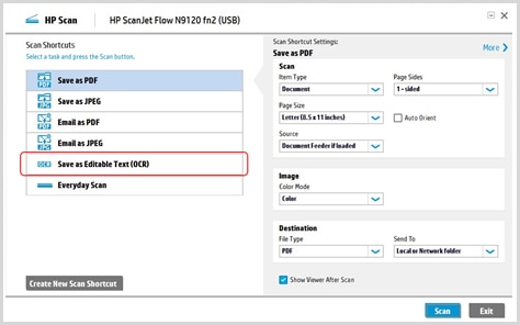 HP Digital Sender Flow 8500 fn2 Document Capture Workstation, HP ScanJet  Enterprise Flow N9120 fn2 Document Scanner - Unable to Edit or Save a  Scanned Document as "Editable Text (OCR)" | HP® Customer Support