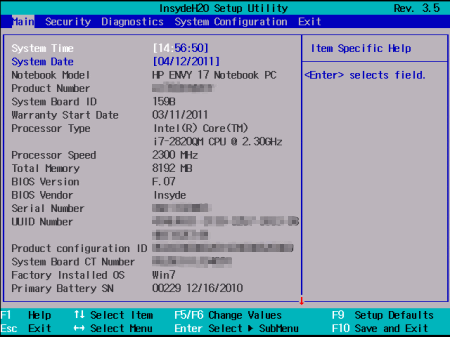 insydeh20 setup utility hp how to exit
