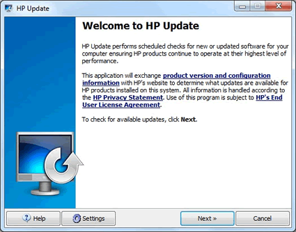 圖像： 示例：「歡迎使用 HP Update」視窗