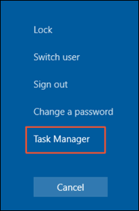 Selecting Task Manager in Windows 10