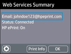 Locating the HP ePrint email address on the Web Services screen