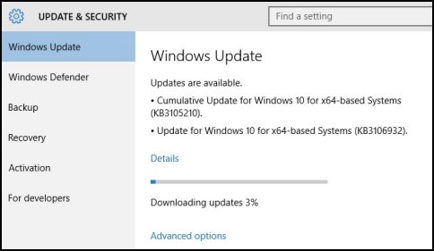 Ventana de Windows Update