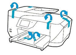 Abbildung: Entfernen von Klebeband und Verpackungsmaterial von der Innen- und der Außenseite des Druckers