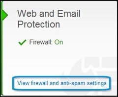 View firewall and anti-spam settings highlighted