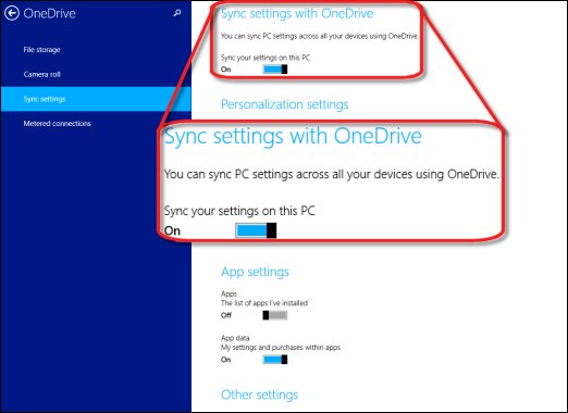 The slider to turn sync settings across devices on or off