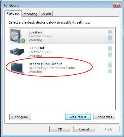 Selezione di Realtek HDMI Output