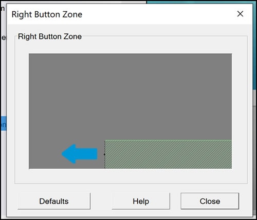 Exemplo da área da zona de clique com o botão direito expandida à esquerda