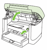 Pressionar o botão de liberação; Abrir a porta de acesso aos cartuchos de impressão (ilustração)