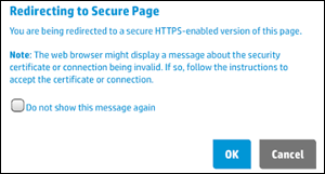 Embedded Web Server redirect to secure page message on an iOS device