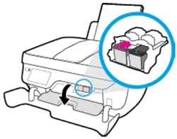 Afbeelding: De toegangsklep voor inktcartridges openen