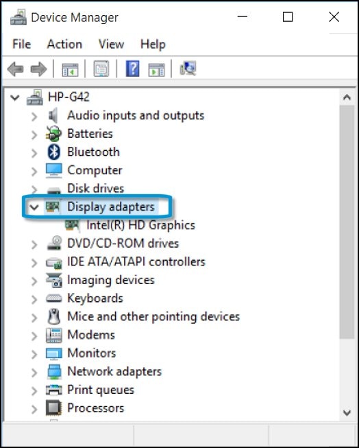 Display adapters listing in Device Manager