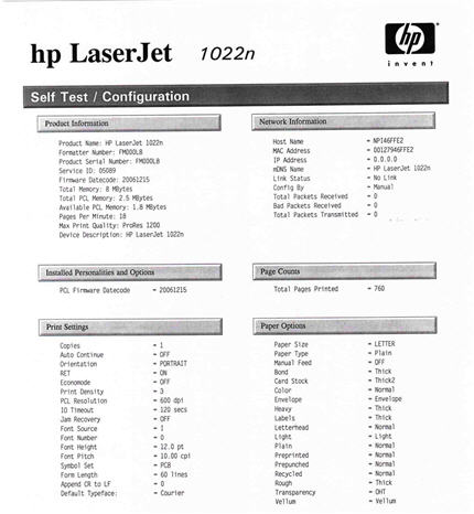 HP LaserJet 1022, 1022n, 1022n xi, and 1022nw Printers - Printing a  Configuration Page | HP® Customer Support