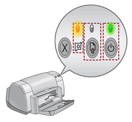 Abbildung: Die Netz-LED und die Druckpatronen-LED leuchten