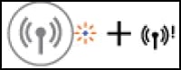 Imagen: La luz de conexión inalámbrica parpadea y los íconos de Conexión inalámbrica y Atención de conexión inalámbrica están encendidos