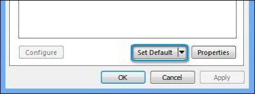 Set Default option in the Sound window