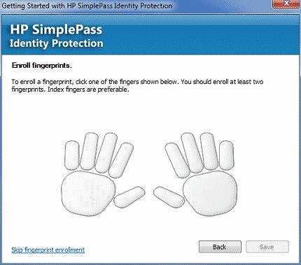 Image of  enroll fingerprint screen 