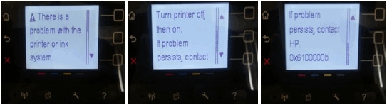Imprimantes HP séries Officejet 4610, Officejet 4620, Deskjet Ink Advantage  4610 et Deskjet Ink Advantage 4620 - Le message "Problème avec l'imprimante  ou le système d'encrage." s'affiche sur le panneau de commande