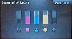 Estimated ink levels displaying on the control panel.