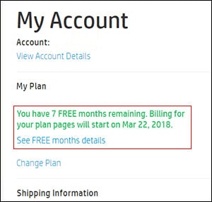Free months in the My Account section