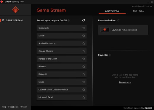 Game Streamの [Launchpad] (ランチパッド) 画面