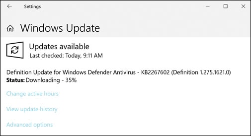 Janela do Windows Update